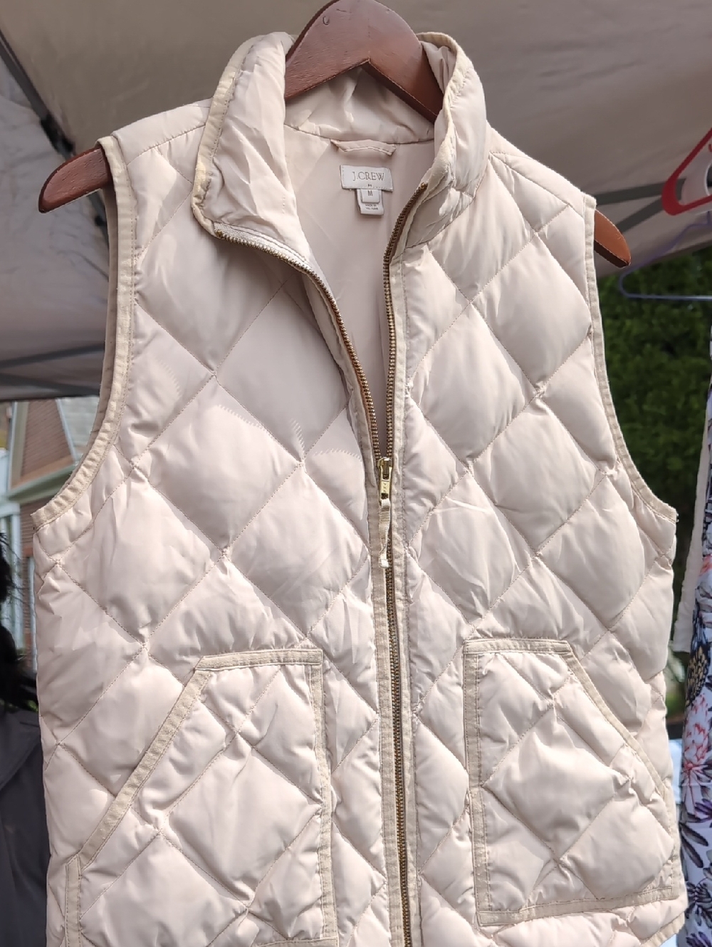 J. Crew Cream Quilted Puffer Vest with Gold Zipper